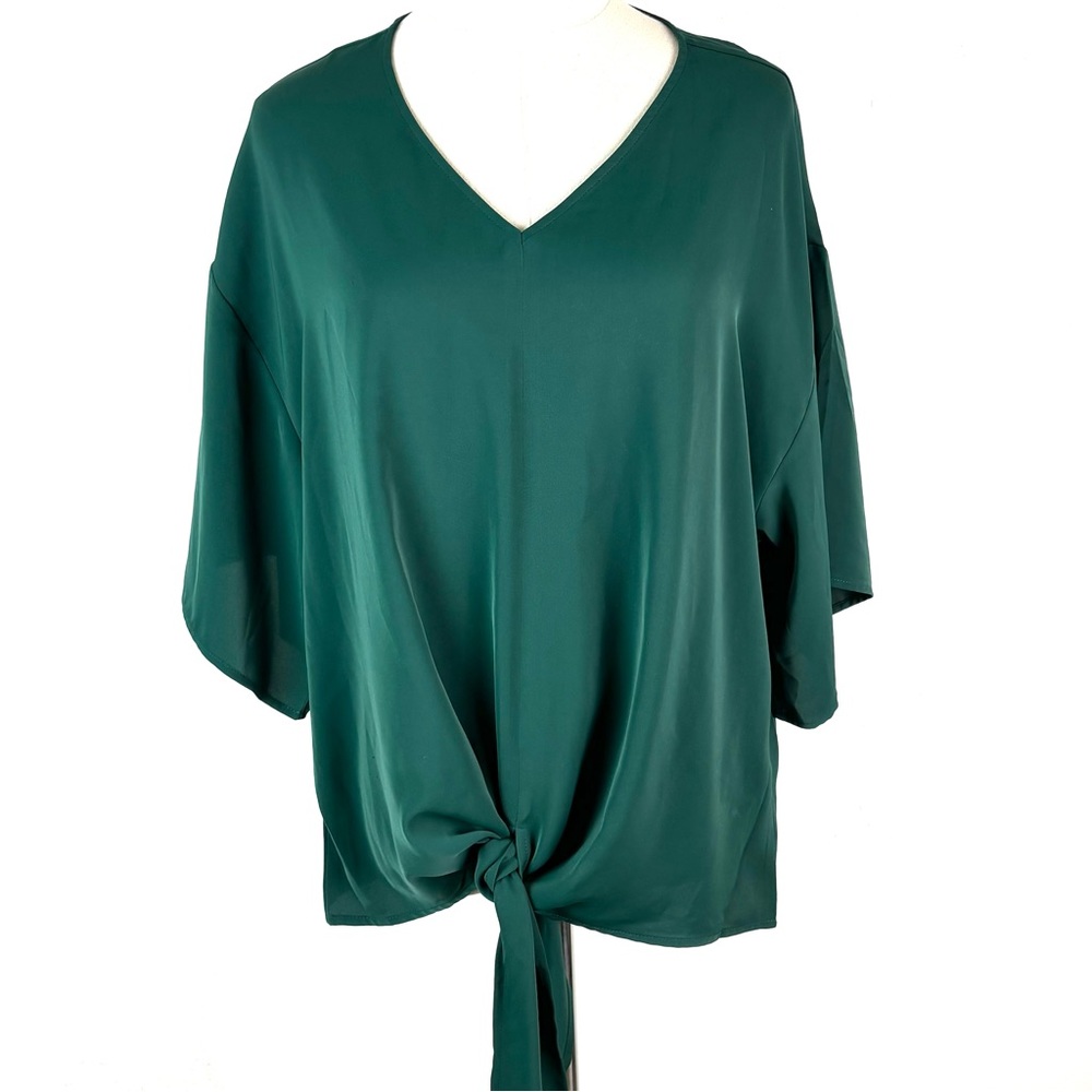 Emerald green tie front top